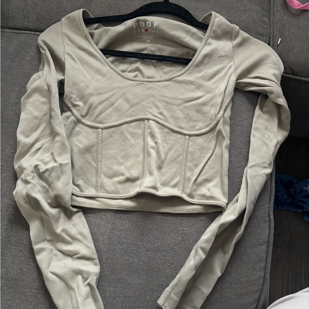 Poof! Women's Beige Long Sleeve Crop Top